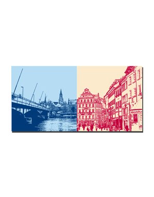ART-DOMINO® BY SABINE WELZ Konstanz - Alte Rheinbrücke + Fischmarkt