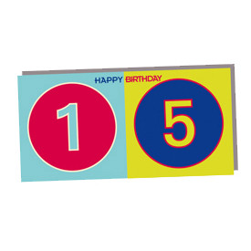 ART-DOMINO® BY SABINE WELZ HAPPY BIRTHDAY - Carte d'anniversaire pour le 15ème anniversaire