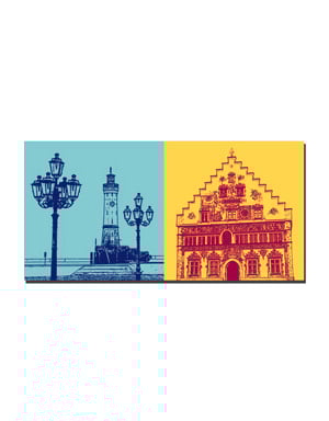 ART-DOMINO® BY SABINE WELZ Lindau - Lighthouse and candelabra + New Town Hall