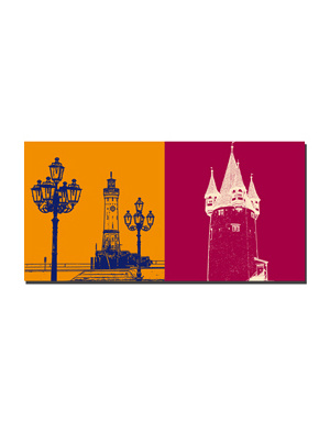 ART-DOMINO® BY SABINE WELZ Lindau - Lighthouse and candelabra + Diebsturm