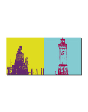 ART-DOMINO® BY SABINE WELZ Lindau - Harbor entrance lion + Lighthouse