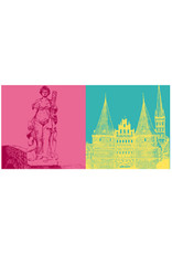 MAGNET-STORIES Lübeck - Figurine Poupée Fontaine + Holstentor et St. Petri