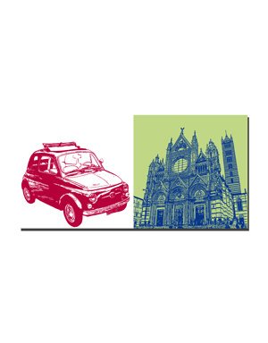 ART-DOMINO® BY SABINE WELZ Sienne - Oldtimer Fiat 500 + Cathédrale