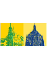 ART-DOMINO® BY SABINE WELZ Nuremberg - Schöner Brunnen und IHK + Frauenkirche