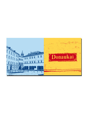 ART-DOMINO® BY SABINE WELZ Passau - Domplatz, view of St. Paul + Sign Donaukai