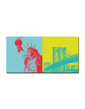 ART-DOMINO® BY SABINE WELZ New York - Statue of Liberty + Brooklyn Bridge