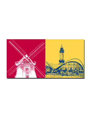 MAGNET-STORIES Warnemünde - Meyer's Mill 1866 + Lighthouse with tea pot