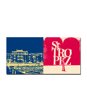 MAGNET-STORIES Saint Tropez - Houses at the harbor and small boats + Lettering Saint Tropez