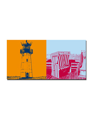 MAGNET-STORIES Sylt - Lighthouse List West + Beach chairs on wooden walkway