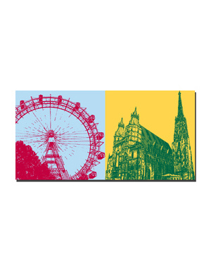 ART-DOMINO® BY SABINE WELZ Vienna - Ferris wheel in Prater + Stephansdom