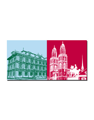 ART-DOMINO® BY SABINE WELZ Zurich - Town Hall + Grossmünster with equestrian monument