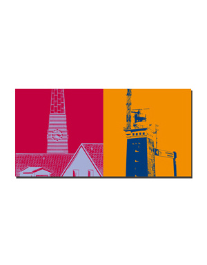 MAGNET-STORIES Helgoland - Kirchturm St. Nicolai + Leuchtturm mit Schild Lummenfelsen