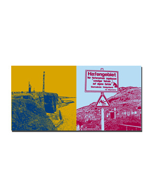 MAGNET-STORIES Helgoland - Küstenblick von der Nordspitze + Schild Hafengebiet