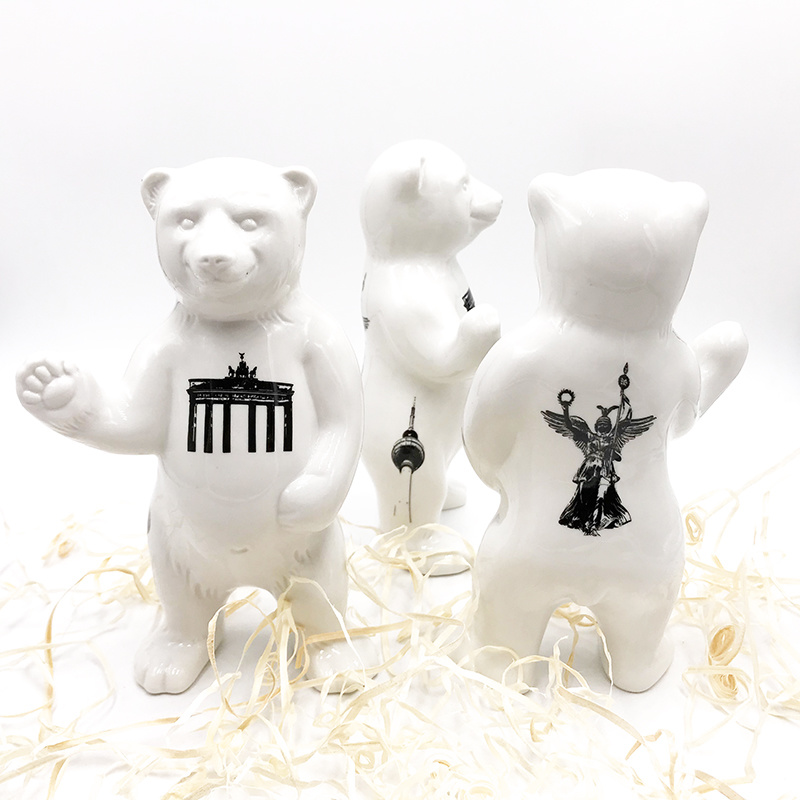 ART-DOMINO® BY SABINE WELZ Porcelain bear from Berlin - With Berlin Tattoos