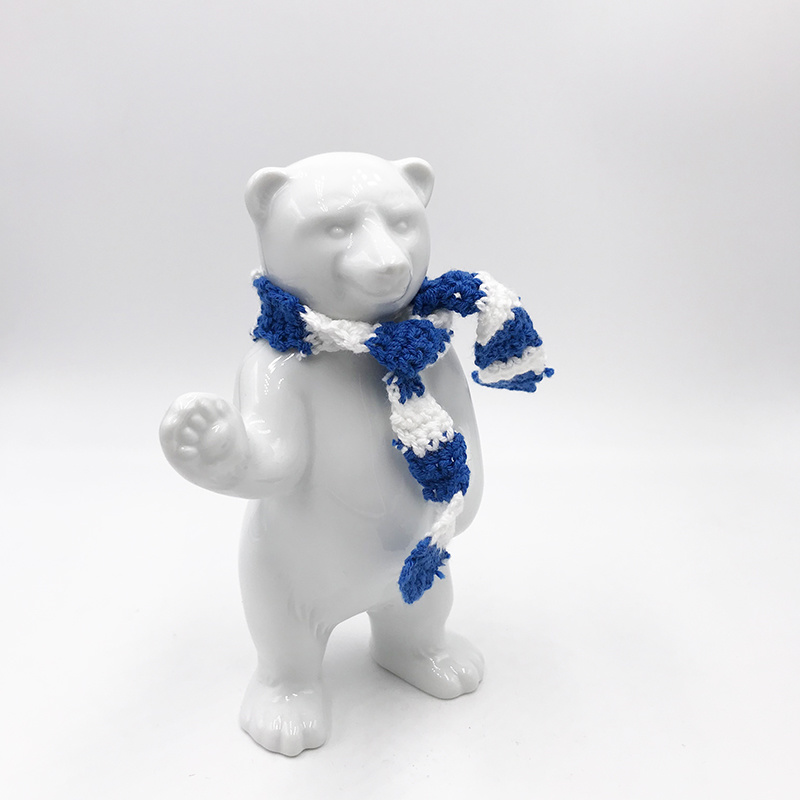 MAGNET-STORIES Porcelain bear from Berlin - With blue and white scarf
