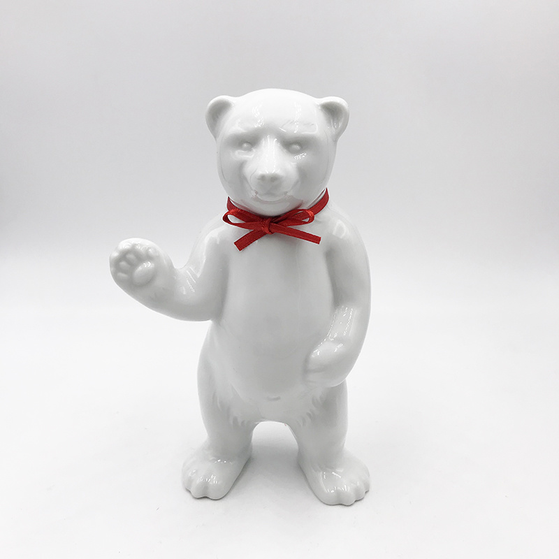 ART-DOMINO® BY SABINE WELZ Porcelain bear from Berlin - With red collar