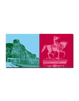 ART-DOMINO® BY SABINE WELZ Luxembourg - Bock rock with casemates + equestrian statue of Wilhelm II of Orange-Nassau