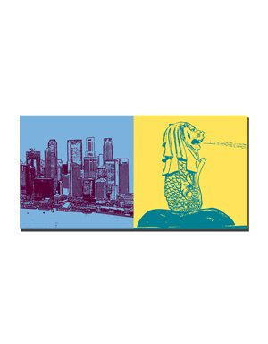 MAGNET-STORIES Singapur - Skyline view from Marina Bay Sands + Merlion