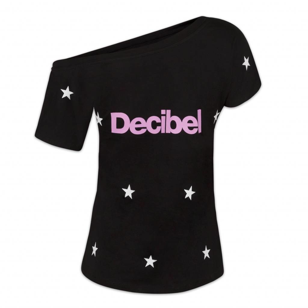 Decible off shoulder stars t-shirt black/pink