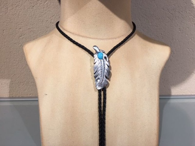 Bolo tie feather with turquoise stone