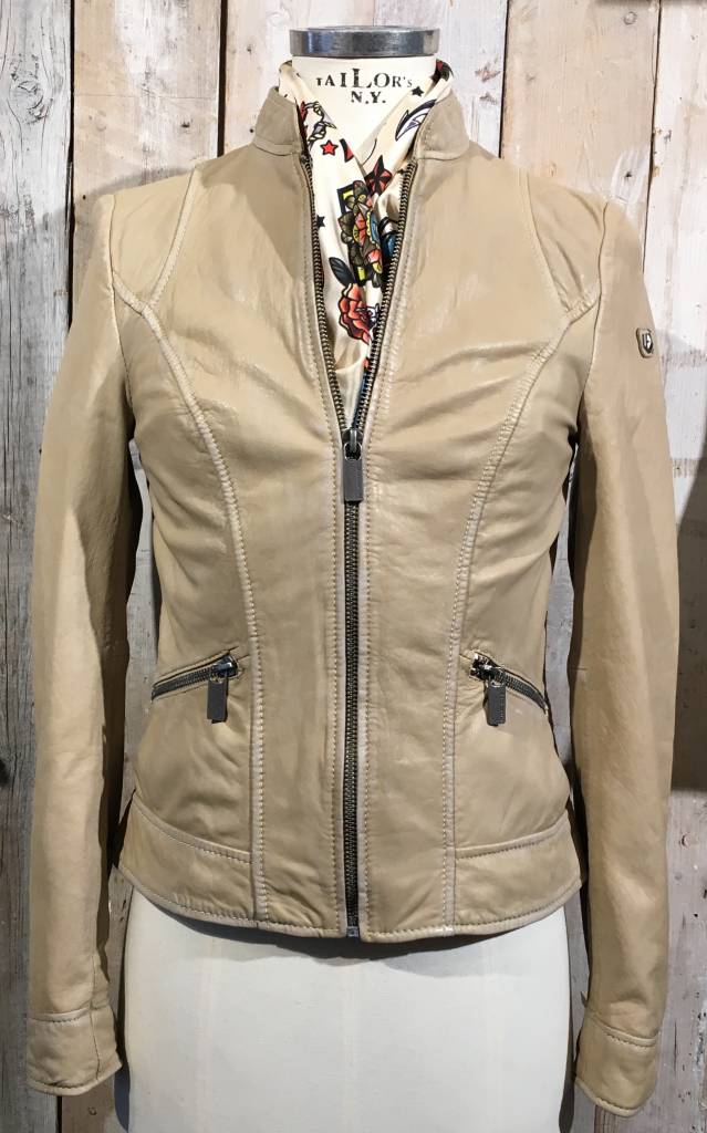 Ecru leather jacket | Milestone | zippers