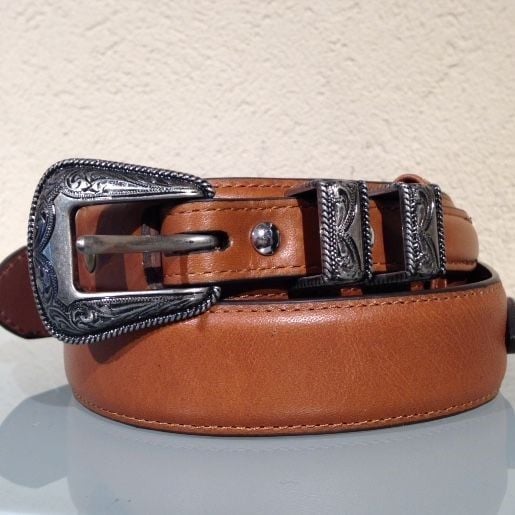 Cognac leather belt | Nocona | metal tip - Boots by M