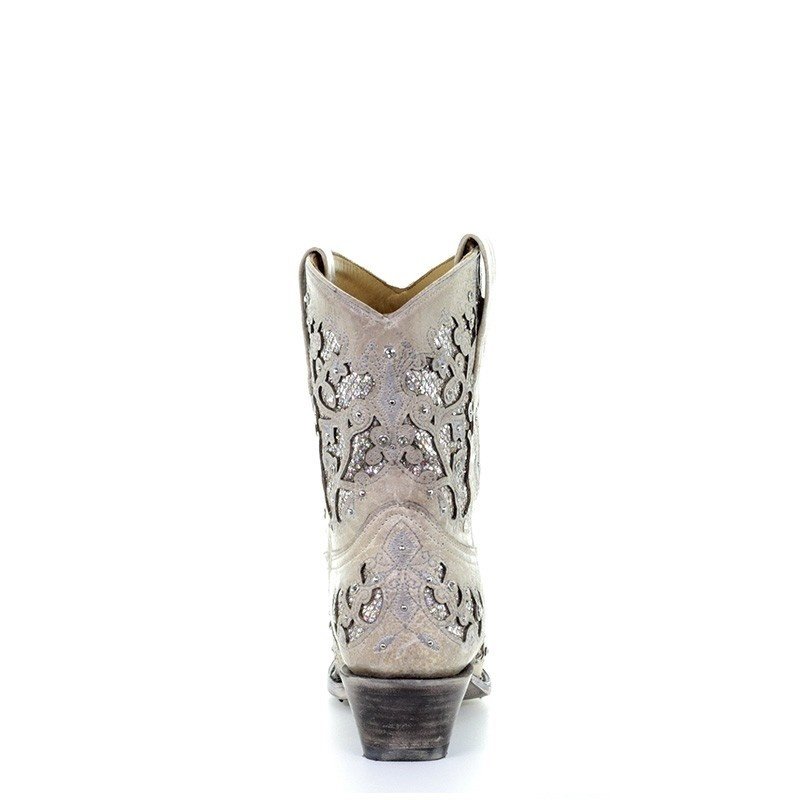 Corral  White western boots short with glitter and rhinestones