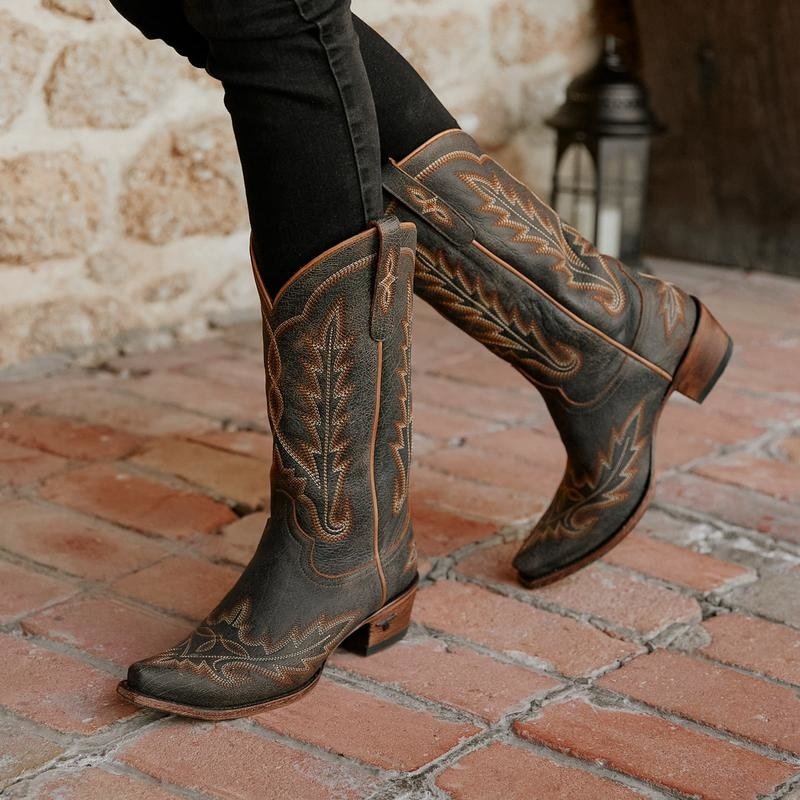 Dunkelbrauner Cowboystiefel | Lane | leichte Stickerei - Boots by M