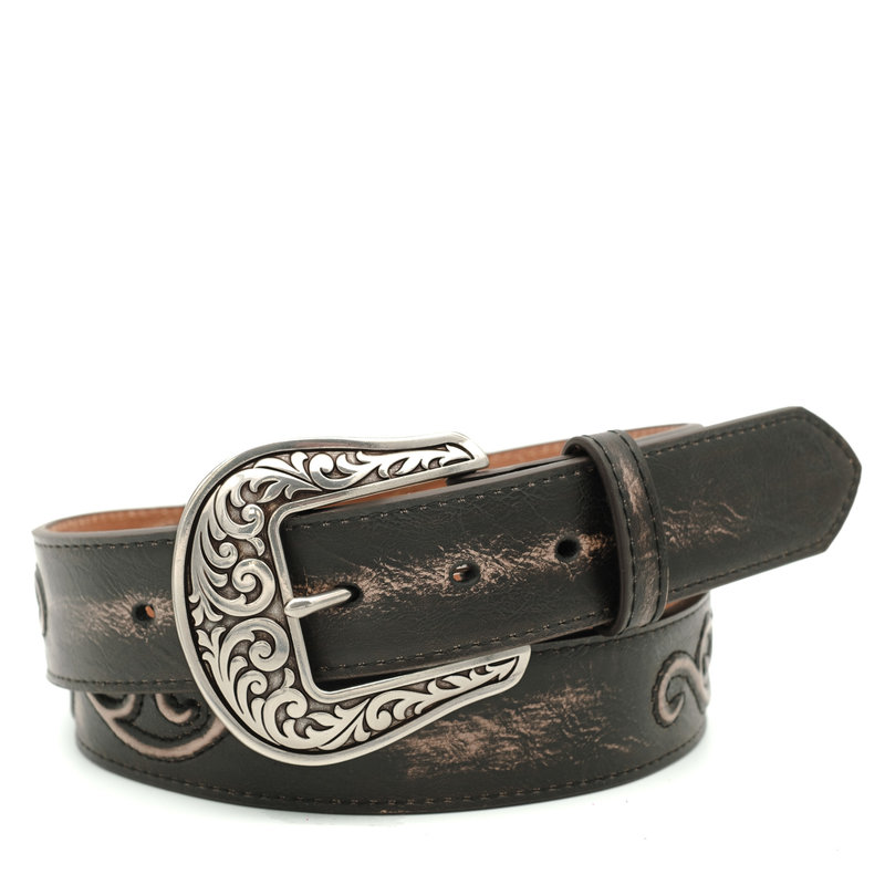 Nocona  Brown leather belt with concho's and curl pattern