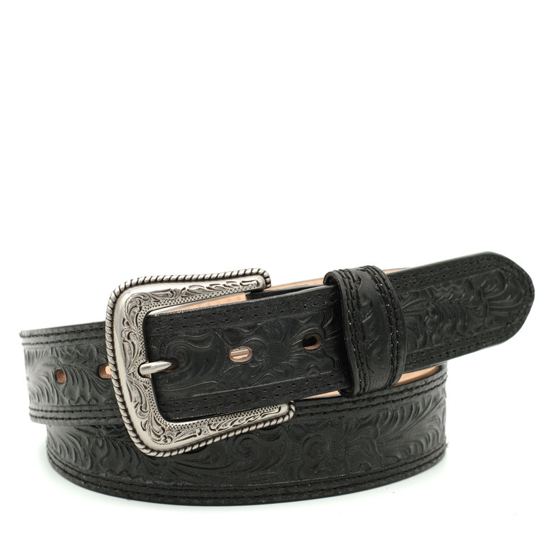 Nocona  Black leather belt with leaf motif