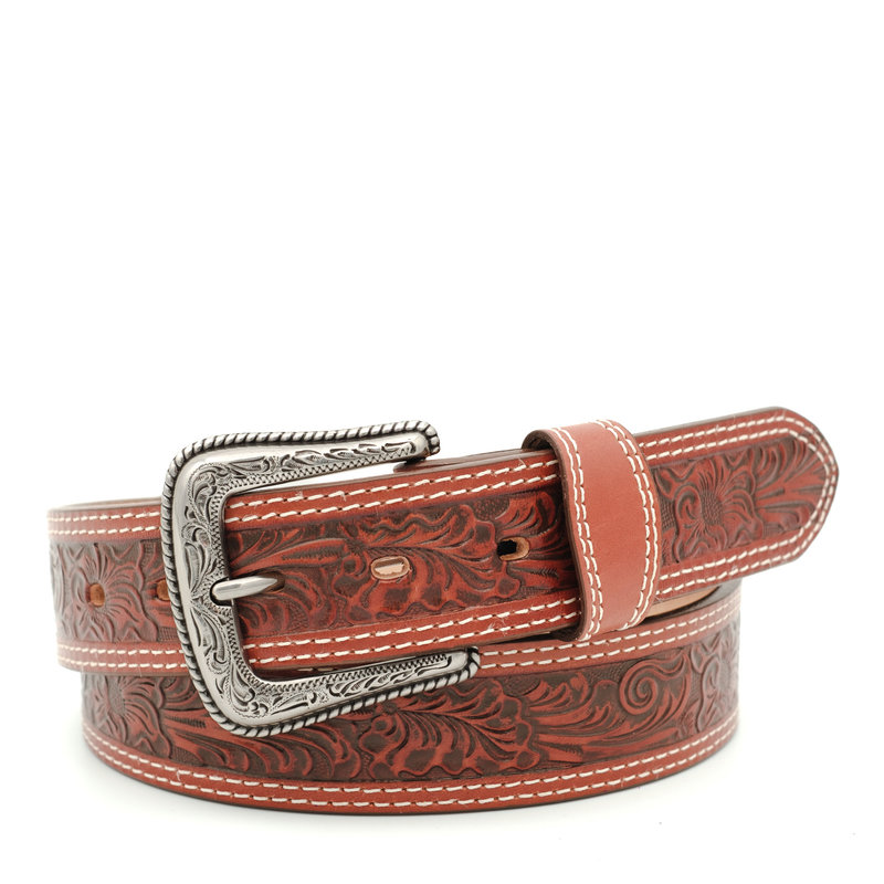 Nocona  Cognac leather belt with leaf motiv