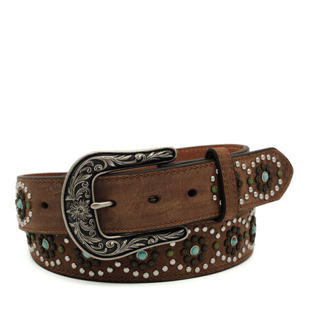 Nocona  Bruine leren riem met studs