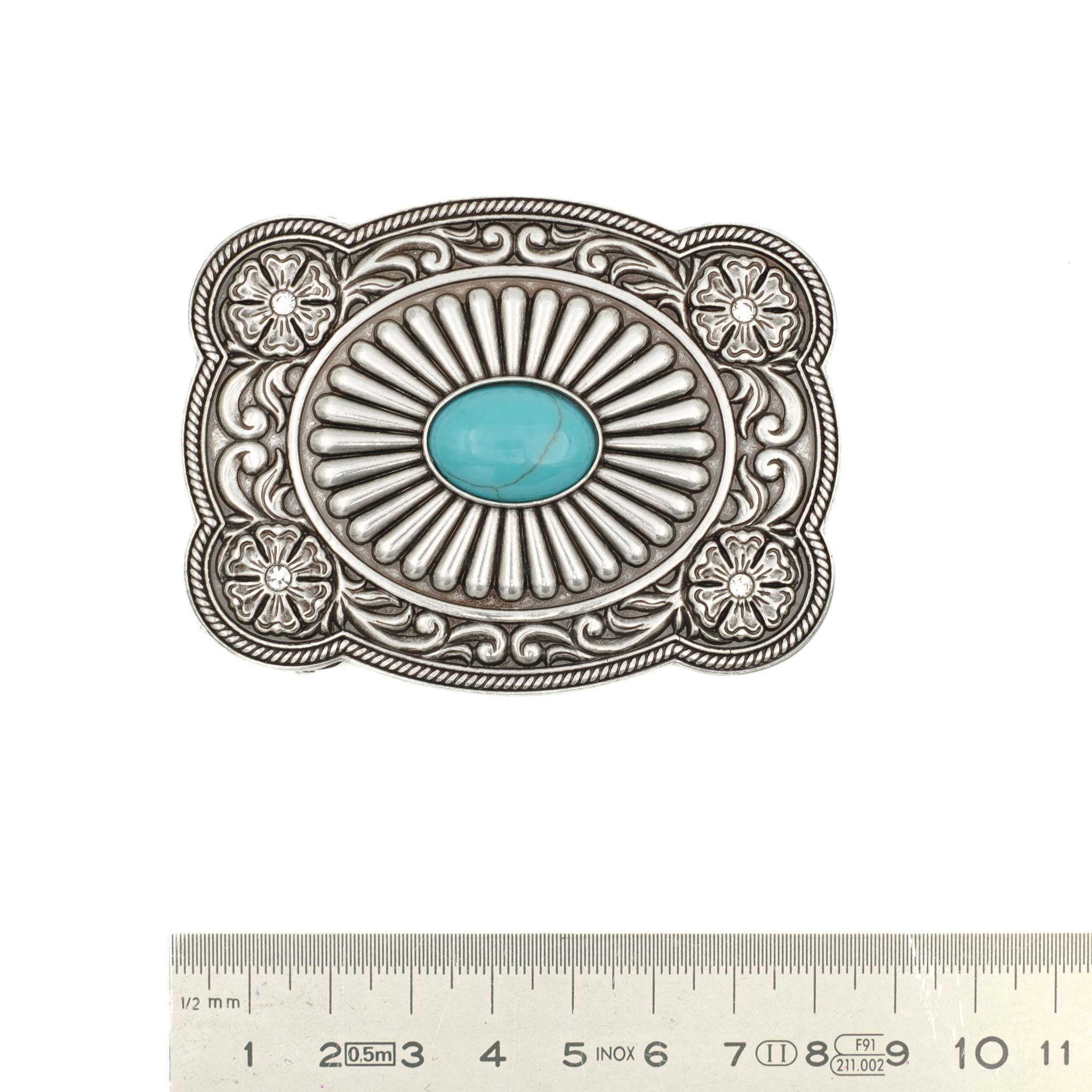 Nocona  Silberfarbene Schnalle mit Türkis und Blumen