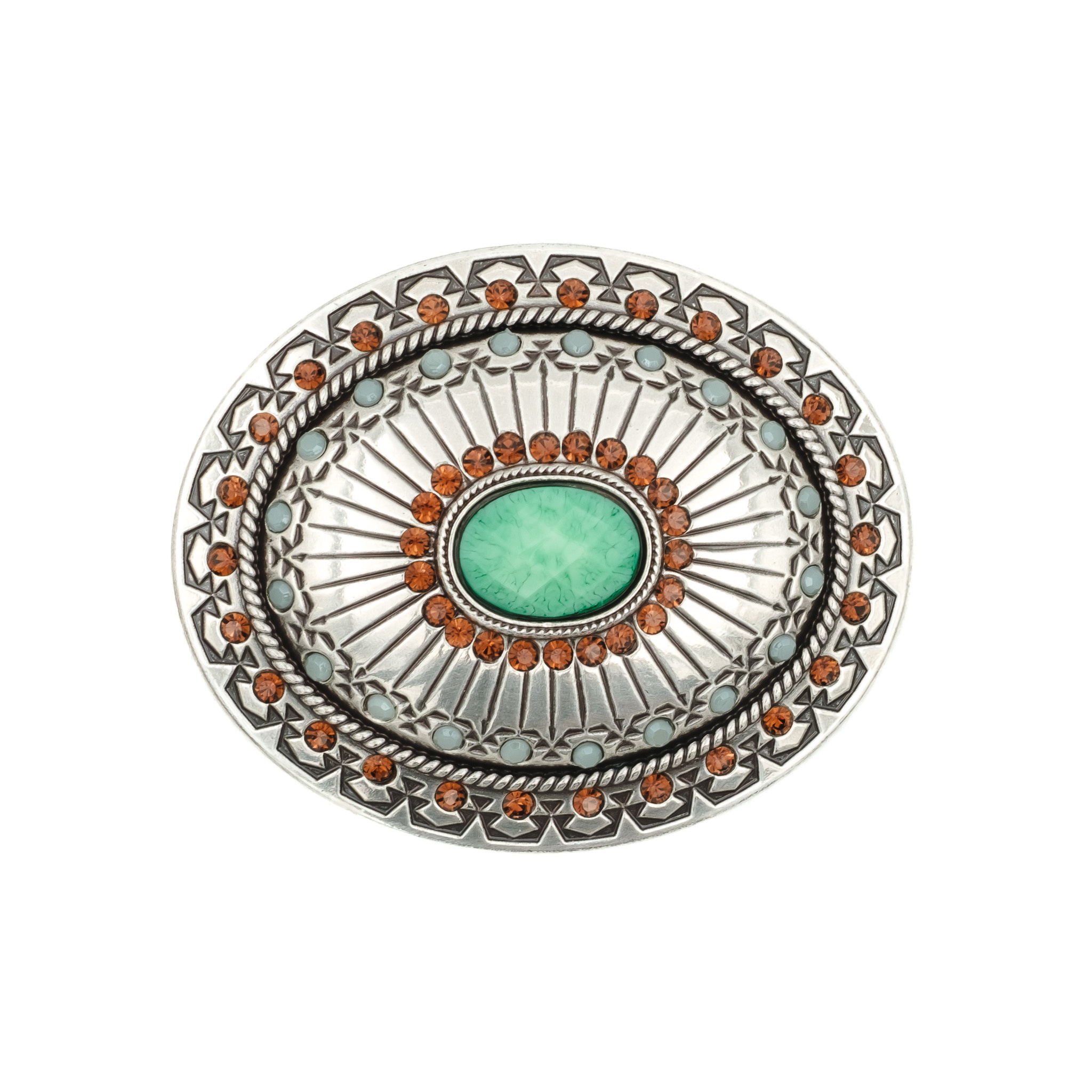 Blazin' Roxx Ovale buckle met groene steen en gekleurde strass