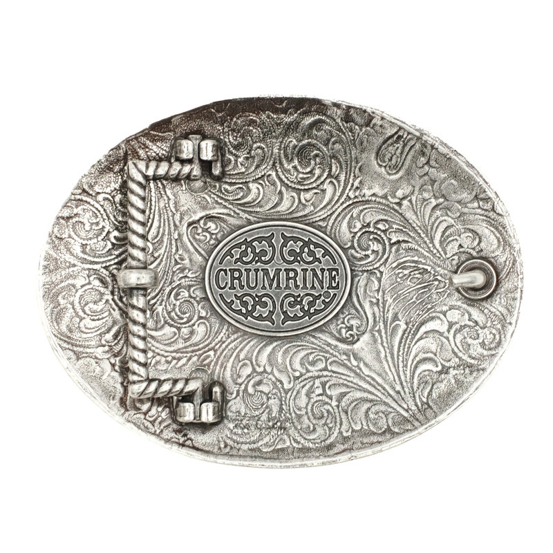 Crumrine Oval metal buckle with gold colored horse head