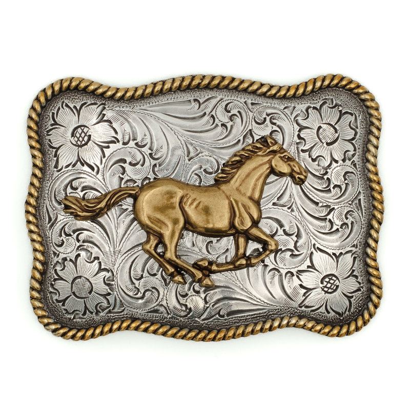 Nocona  Metalen Buckle met goudkleurig paard