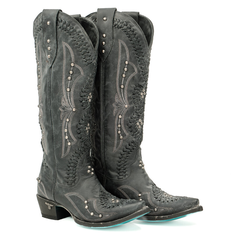 Lane Cossette Distressed Jet Black Cowboystiefel