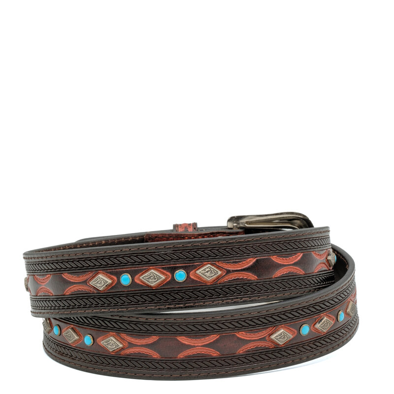 Ariat Brown leather belt with turquoise studs