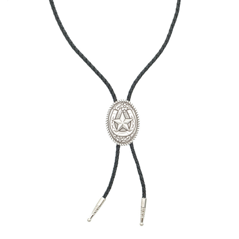 Oval bolo tie with star and horseshoe