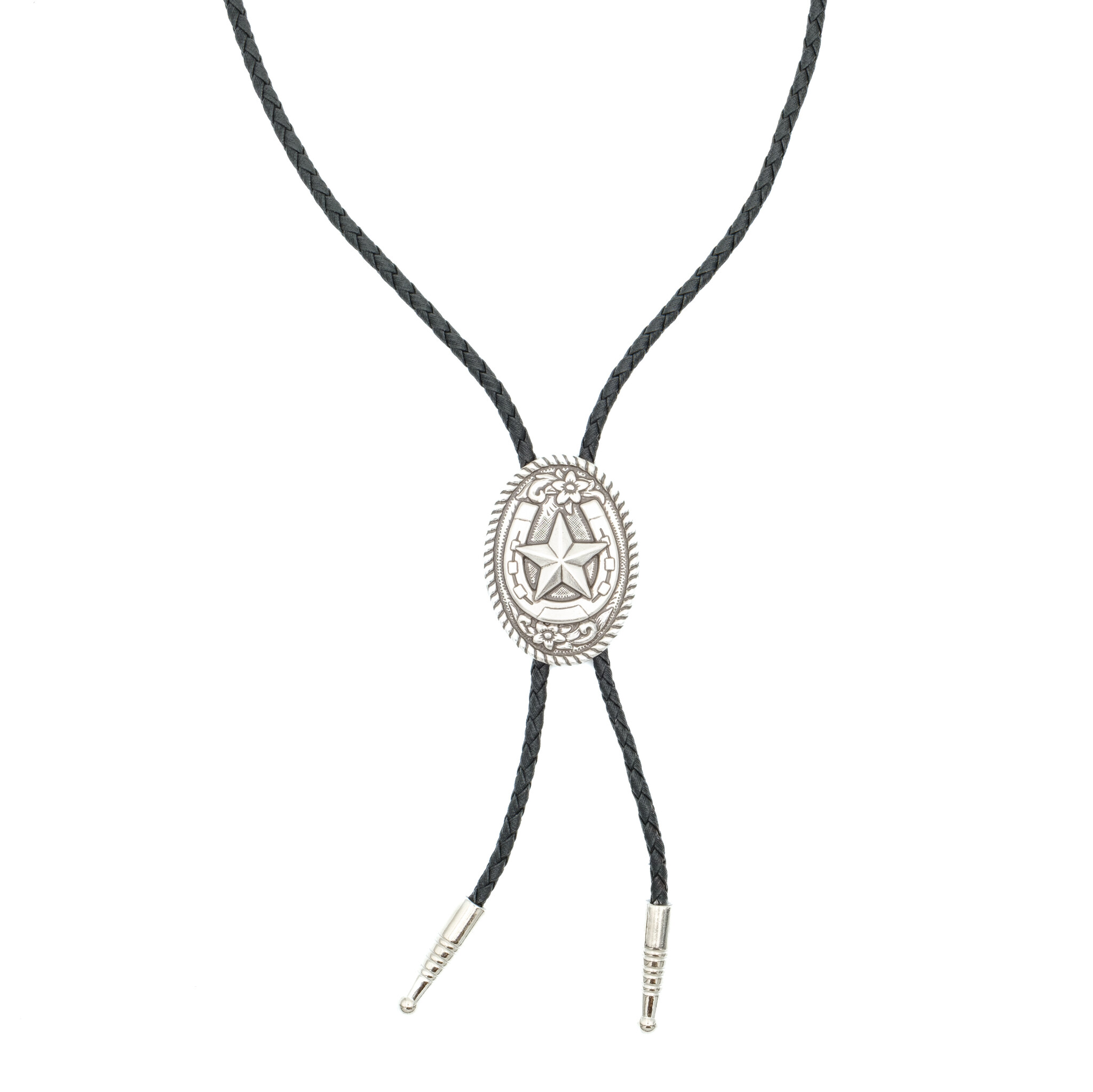 Double S Oval bolo tie with star and horseshoe