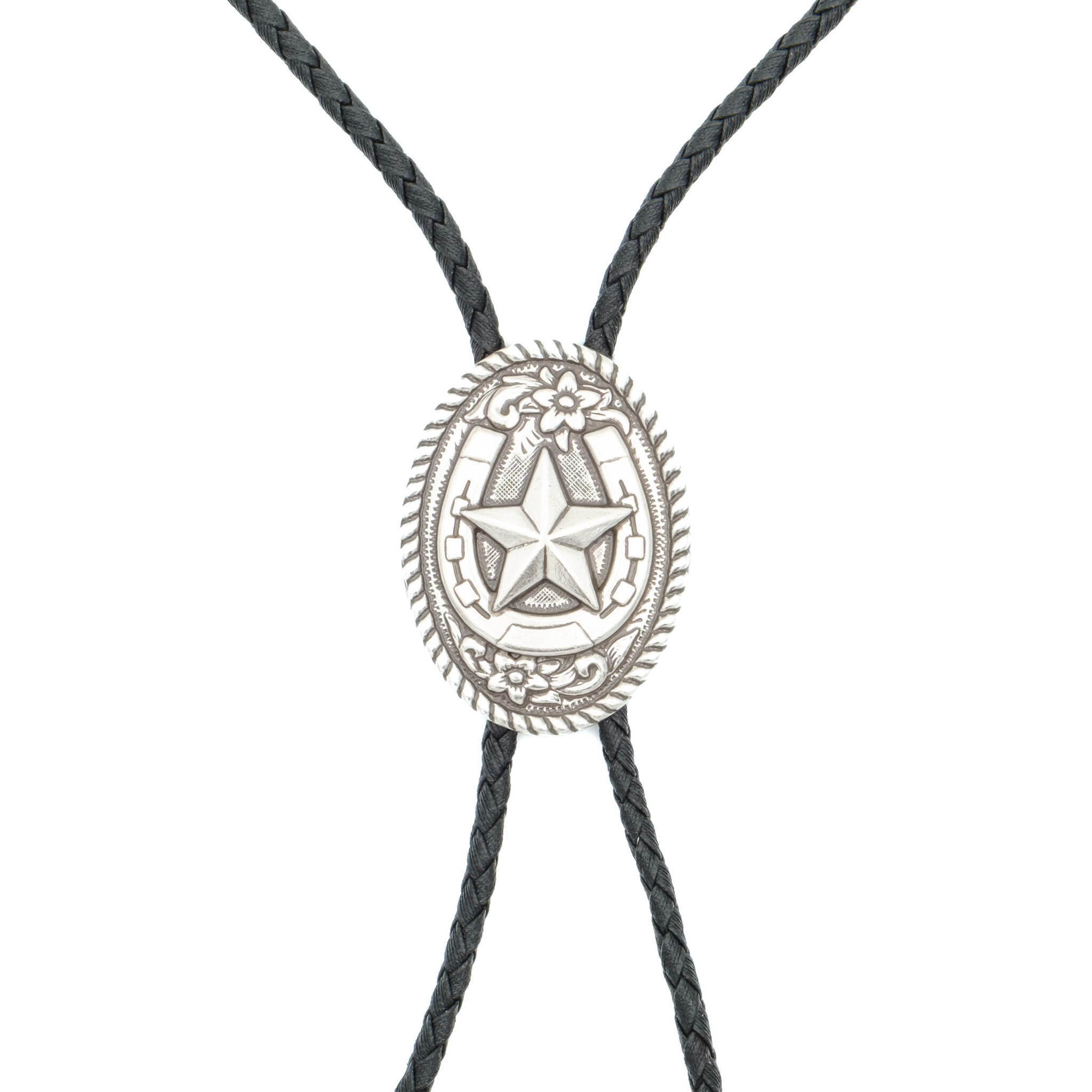 Double S Oval bolo tie with star and horseshoe