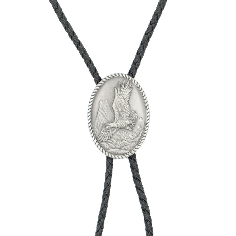 Double S Oval bolo tie with eagle and rope edge