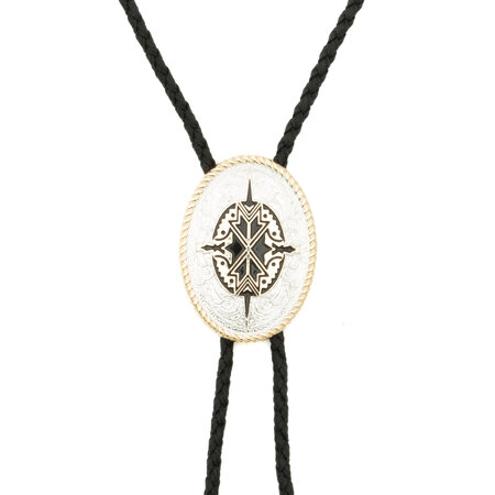 Double S Oval bolo tie with Aztec motif