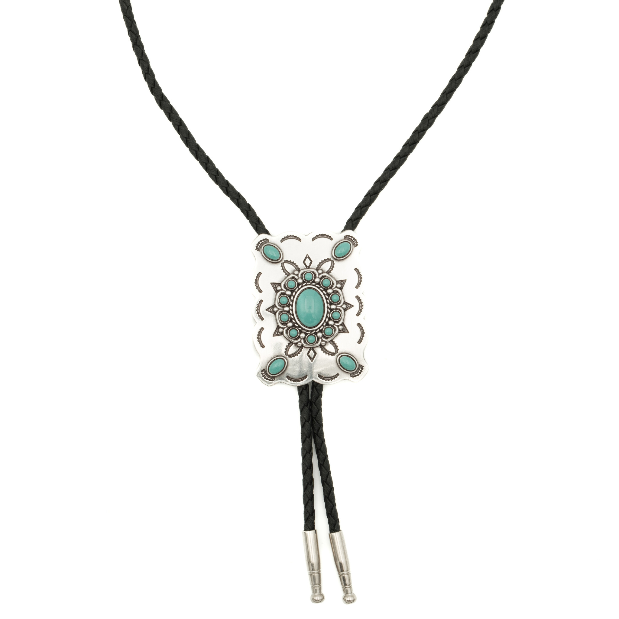 Double S Rechteckige Bolo tie  Türkise Steinen