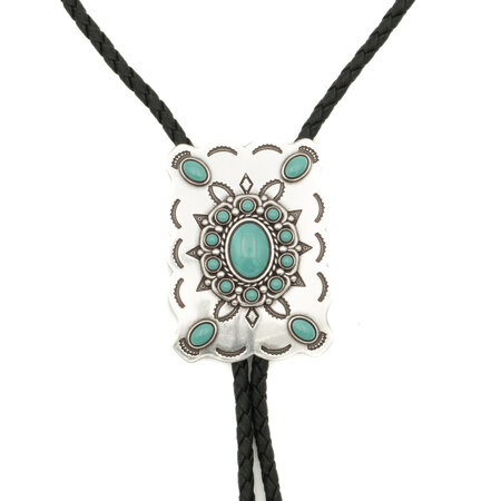 Double S Bolo tie turquoise stones
