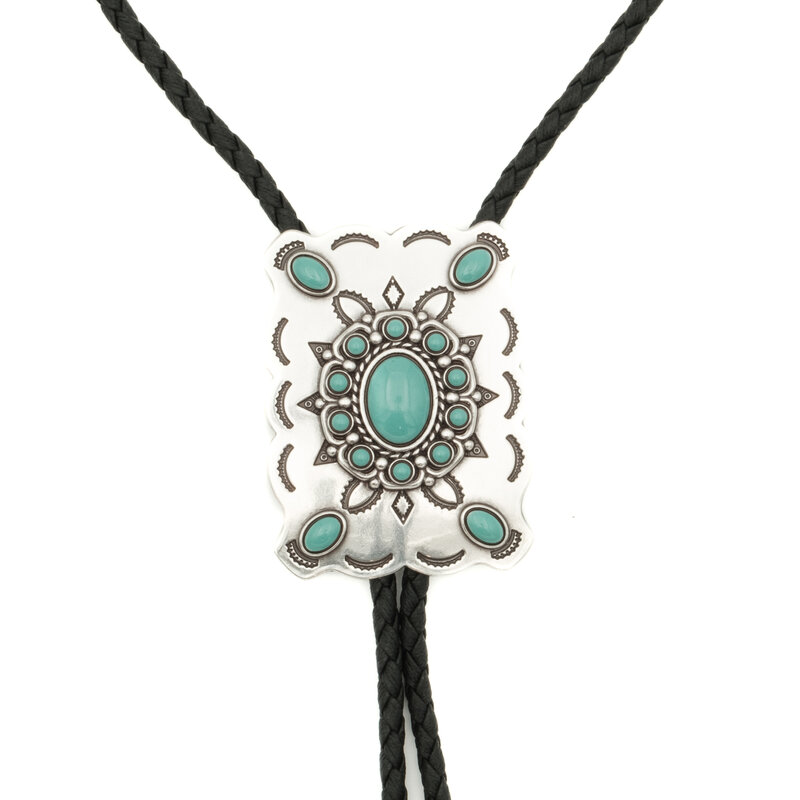 Double S Rechteckige Bolo tie  Türkise Steinen
