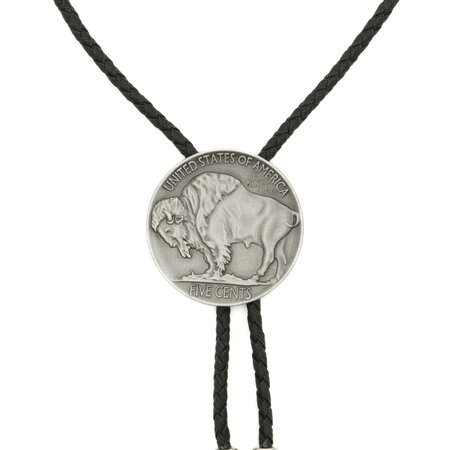 Double S Round bolo tie with buffalo