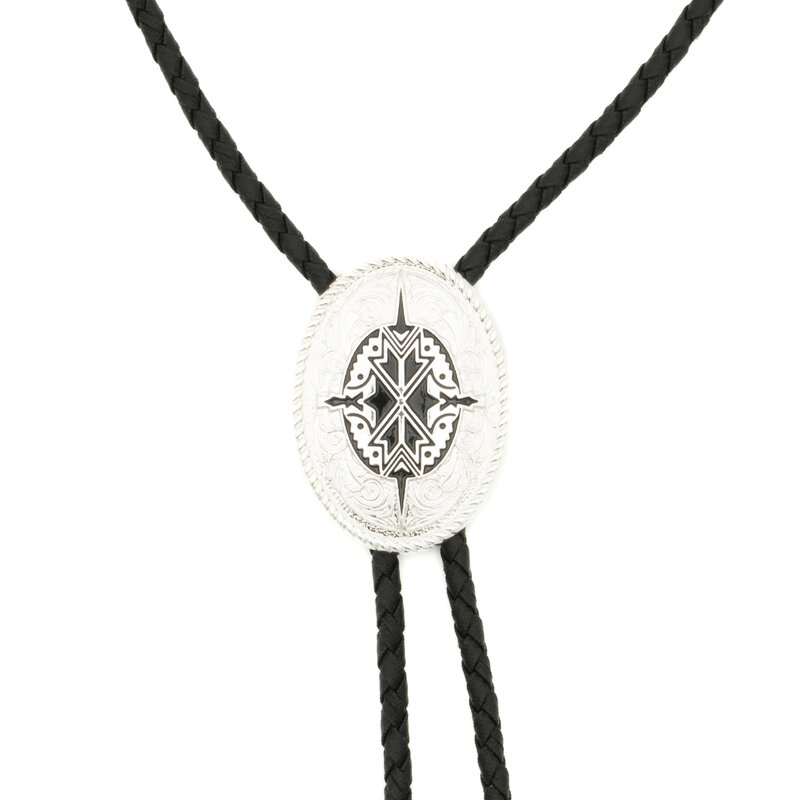 Double S Oval bolo tie with Aztec motif