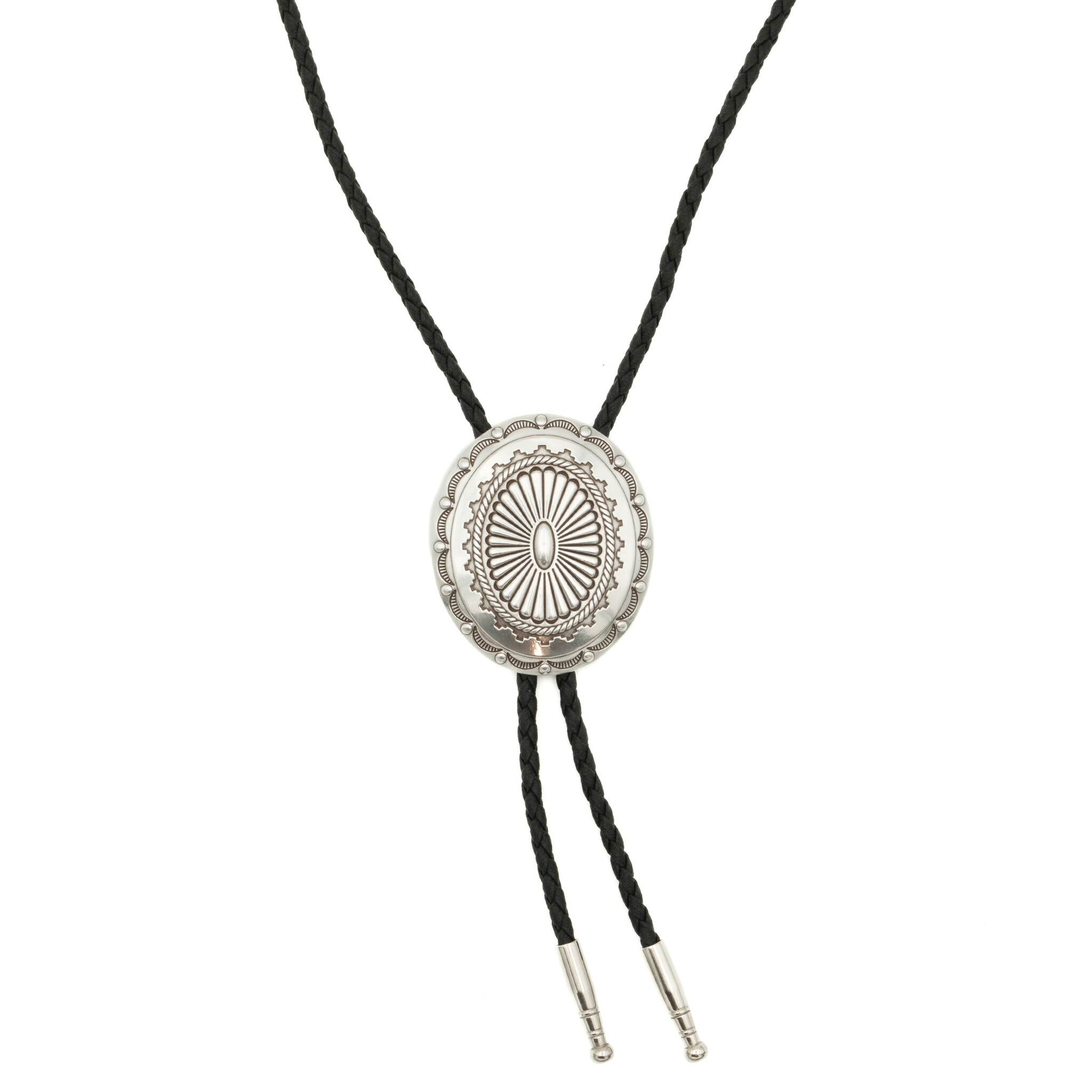 Oval bolo tie with flower design