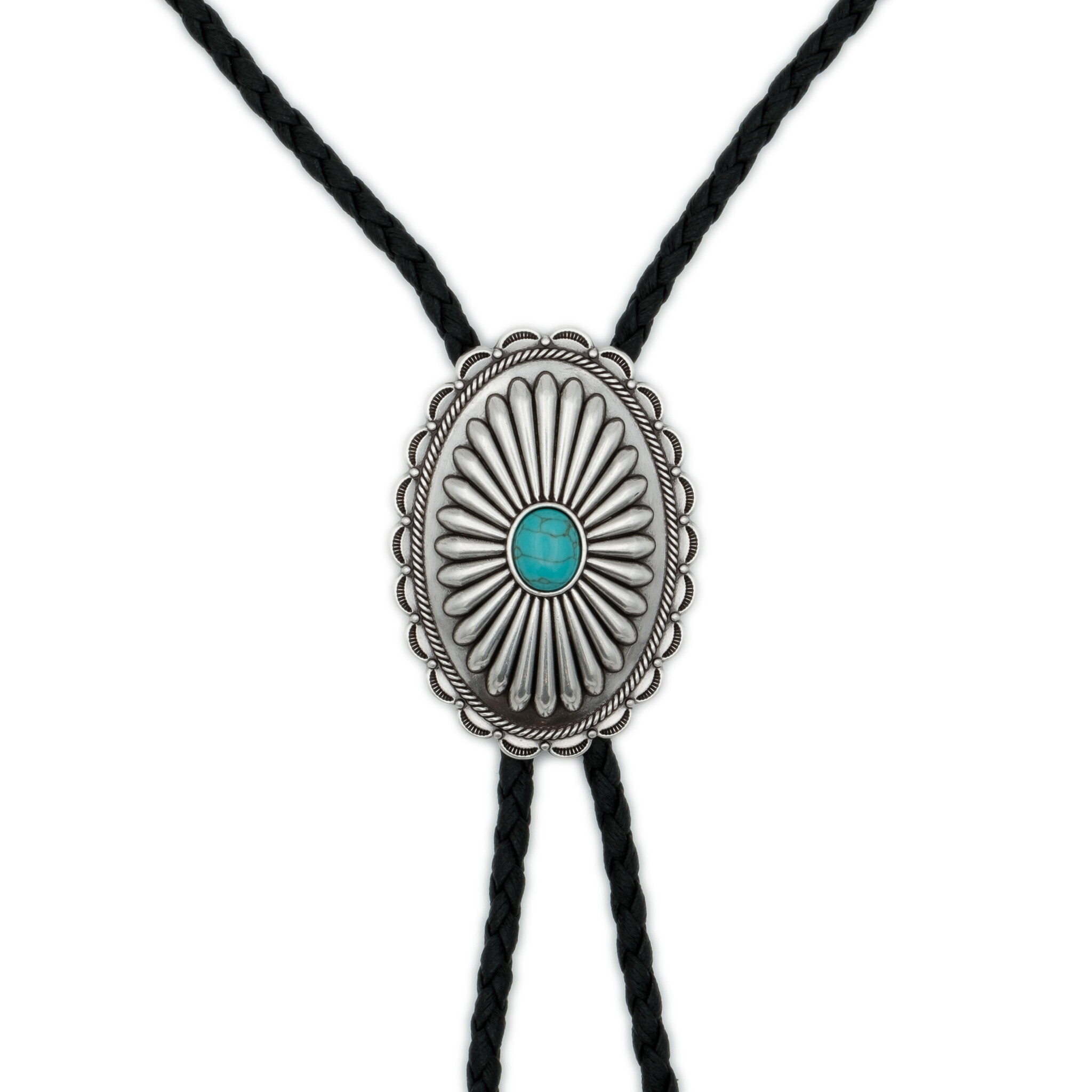 Double S Ovale Bolo Tie graviert mit Türkisstein